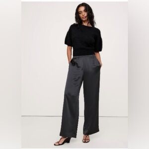 NWT Banana Republic Pull On Wide Leg Satin pants, large 
Coal black
